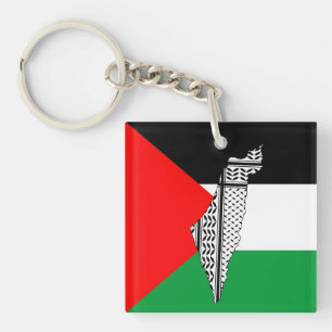 Palestine Flag and Map with Keffiyeg Pattern Key Ring