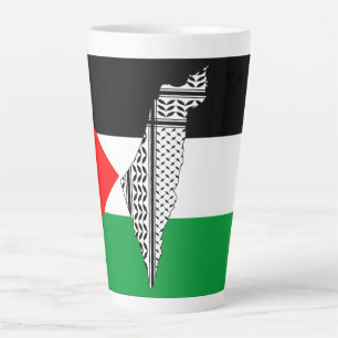 Palestine Flag and Map with Keffiyeg Pattern Latte Mug