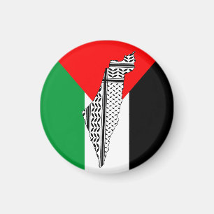  Palestine Flag and Map with Keffiyeg Pattern Magnet