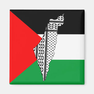 Palestine Flag and Map with Keffiyeg Pattern Magnet