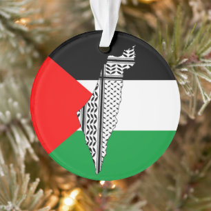 Palestine Flag and Map with Keffiyeg Pattern Ornament
