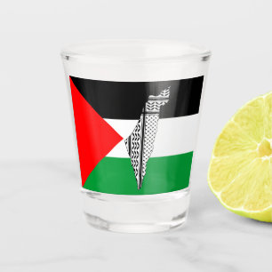 Palestine Flag and Map with Keffiyeg Pattern Shot Glass