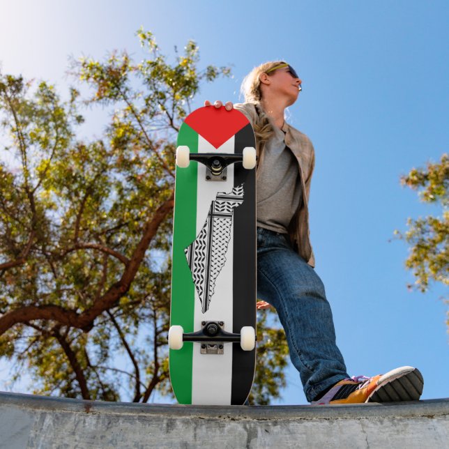 Palestine Flag and Map with Keffiyeg Pattern Skateboard (Outdoor 1)