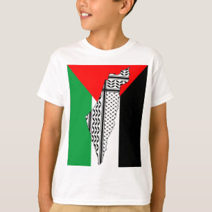 Palestine Flag and Map with Keffiyeg Pattern T-Shirt