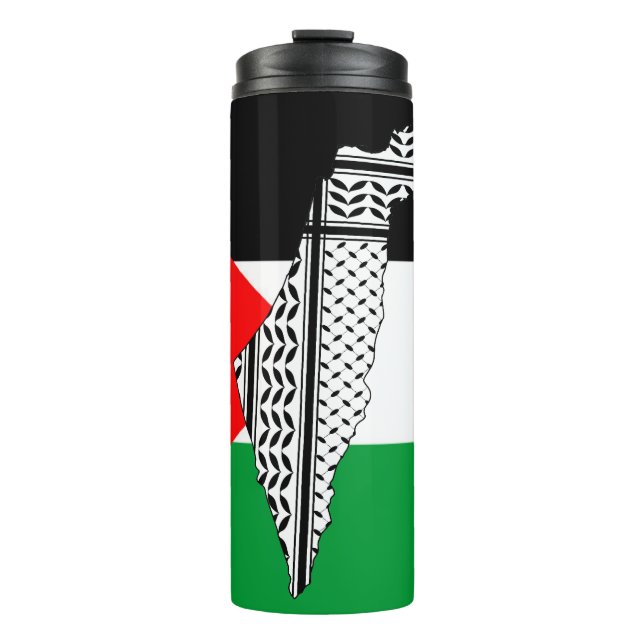  Palestine Flag and Map with Keffiyeg Pattern Thermal Tumbler (Front)