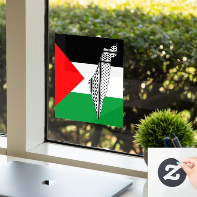 Palestine Flag and Map with Keffiyeg Pattern Window Cling (Office)
