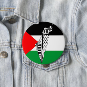 Palestine Flag and Map with Keffiyeh Pattern 10 Cm Round Badge