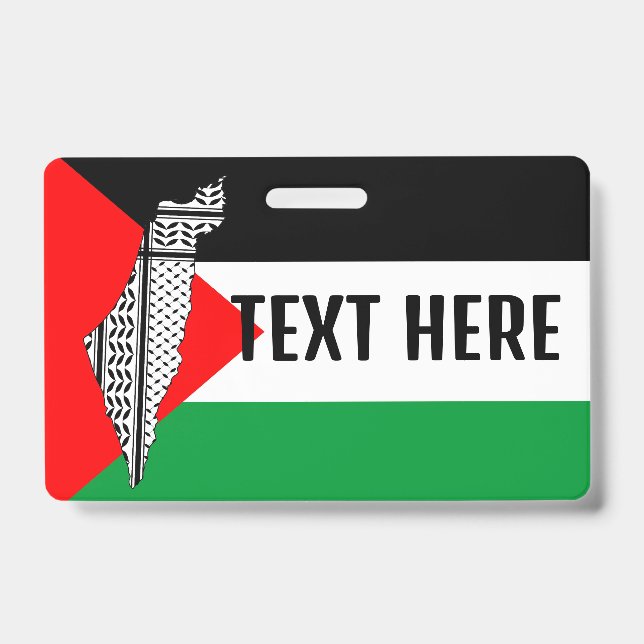 Palestine Flag and Map with Keffiyeh Pattern ID Badge (Front)