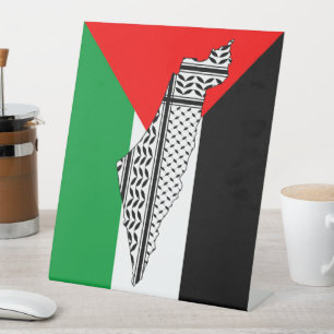 Palestine Flag and Map with Keffiyeh Pattern Pedestal Sign