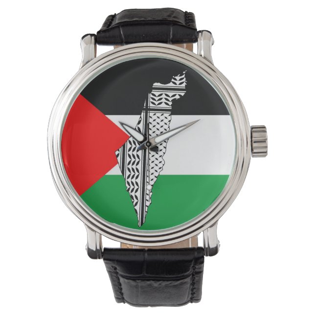 Palestine Flag and Map with Keffiyeh Pattern Watch (Front)