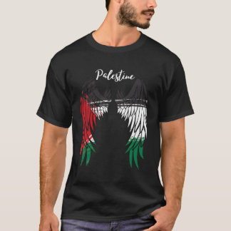 Palestine Flag Dad On Back Side Palestinian Angel  T-Shirt