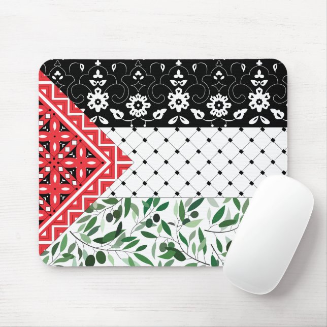 Palestine Flag Falastini Artwork Kuffiyeh Olives Mouse Mat (With Mouse)