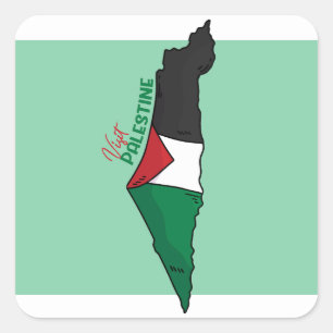 Palestine flag inside its map, Visit Palestine Square Sticker