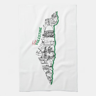 Palestine flag inside its map, Visit Palestine Tea Towel