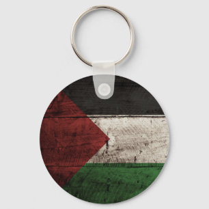 Palestine Flag on Old Wood Grain Key Ring