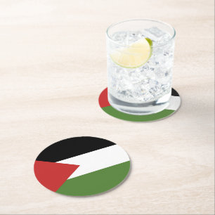 Palestine flag round paper coaster