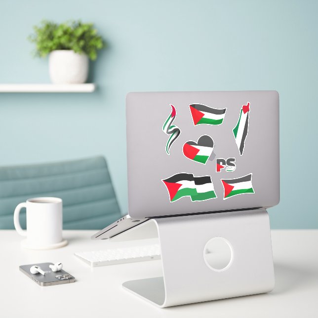 Palestine flag Sticker Pack  (Laptop On Desk)