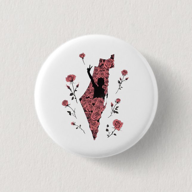 palestine floral map 3 cm round badge (Front)