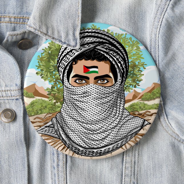 Palestine Freedom Fighter Portrait 6 Cm Round Badge (In Situ)