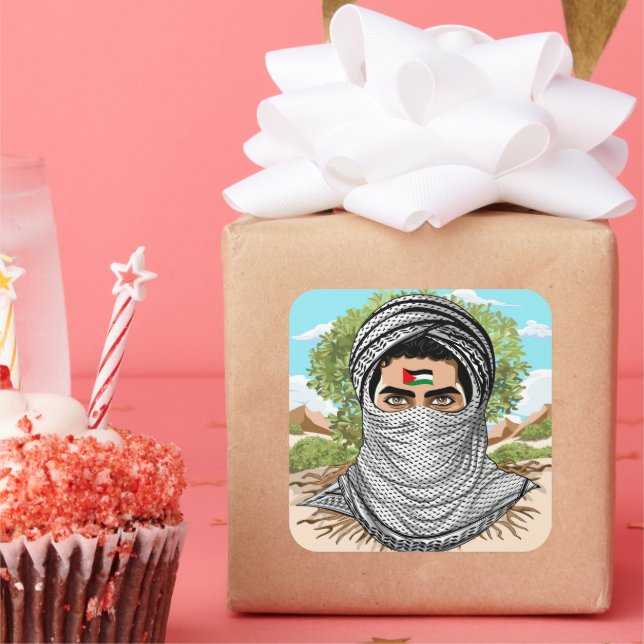 Palestine Freedom Fighter Portrait Square Sticker (Party)