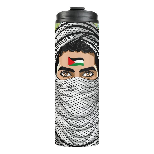 Palestine Freedom Fighter Portrait Thermal Tumbler (Front)