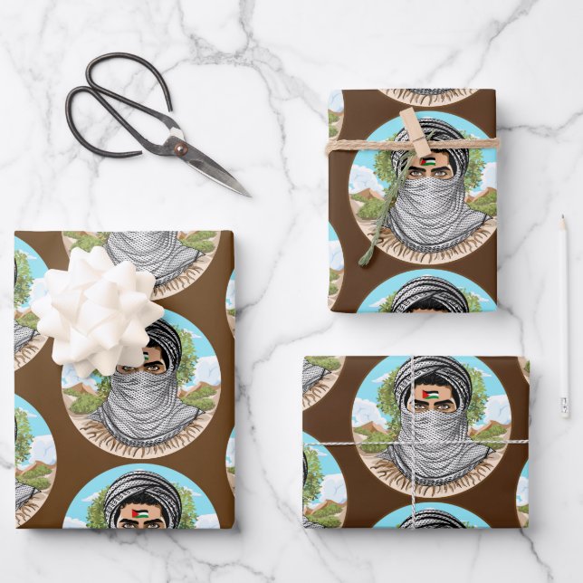Palestine Freedom Fighter Portrait Wrapping Paper Sheet (Front)