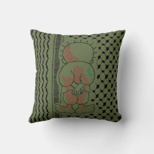 Palestine Handala Kufiya Pattern Olive Green Cushion