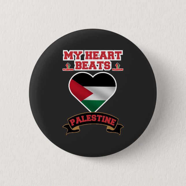 Palestine Heart Flag Love Support Freedom Pride 6 Cm Round Badge (Front)