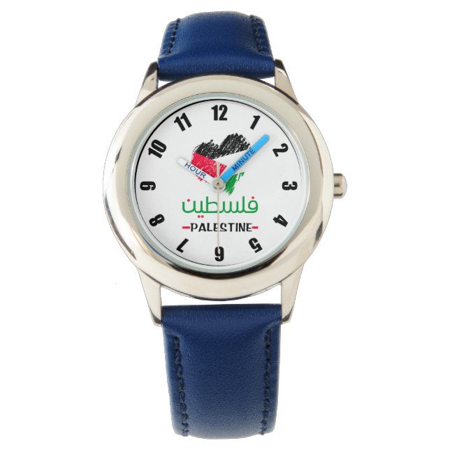 Palestine In Arabic Palestinian heart flag kids Watch (Front)