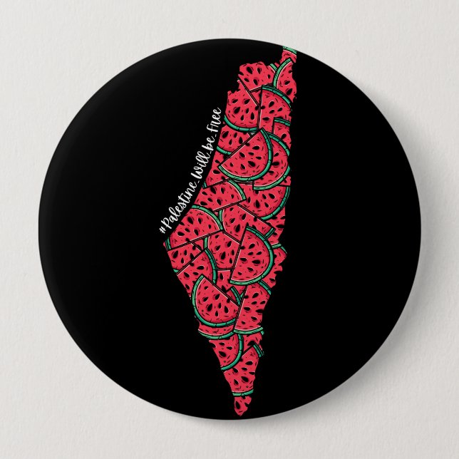 Palestine Map full of Watermelons | Free palestine 10 Cm Round Badge (Front)