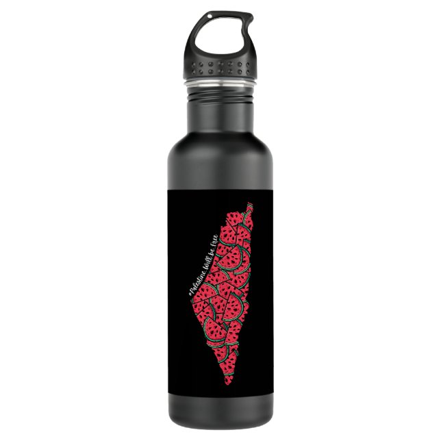 Palestine Map full of Watermelons | Free palestine 710 Ml Water Bottle (Front)