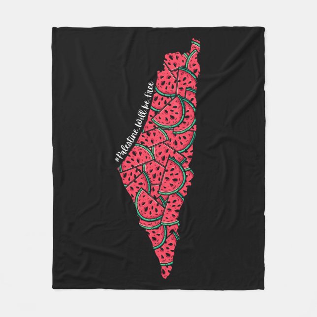 Palestine Map full of Watermelons | Free palestine Fleece Blanket (Front)