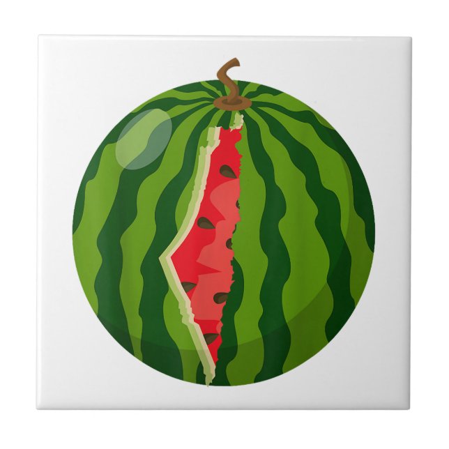 Palestine Map Watermelon Arabic Calligraphy Tile (Front)