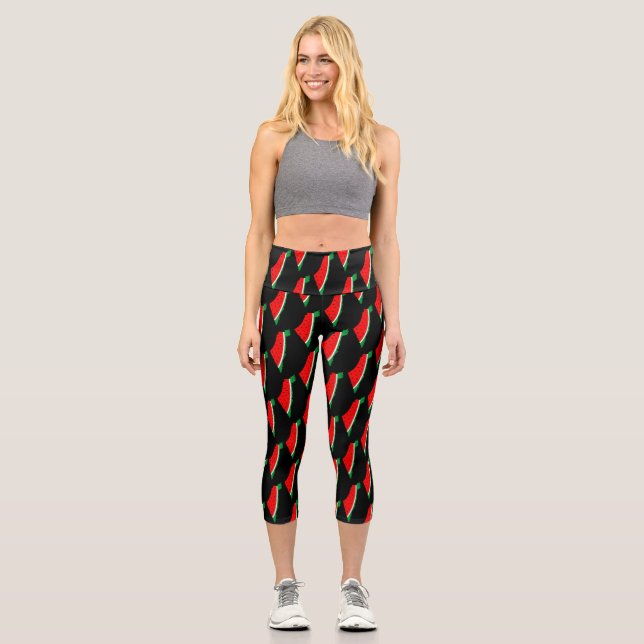 Palestine Map Watermelon Symbol of freedom Capri Leggings (Front)