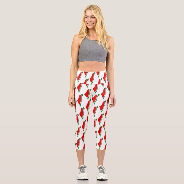 Palestine Map Watermelon Symbol of freedom Capri Leggings (Front)