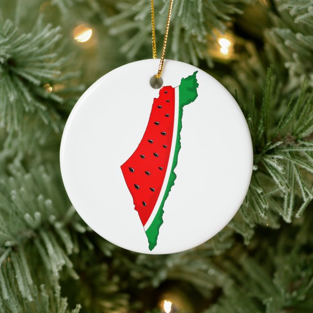 Palestine Map Watermelon Symbol of freedom Ceramic Tree Decoration (Tree)