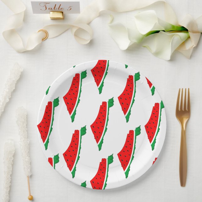 Palestine Map Watermelon Symbol of freedom Paper Plate (Wedding)