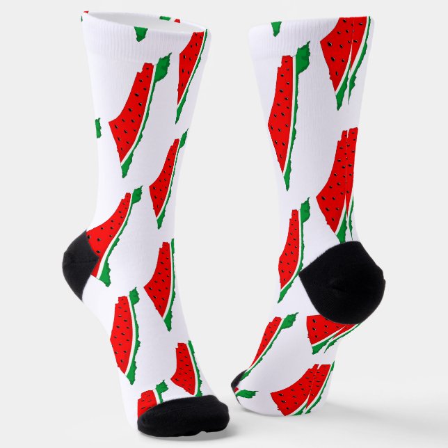 Palestine Map Watermelon Symbol of freedom Socks (Angled)