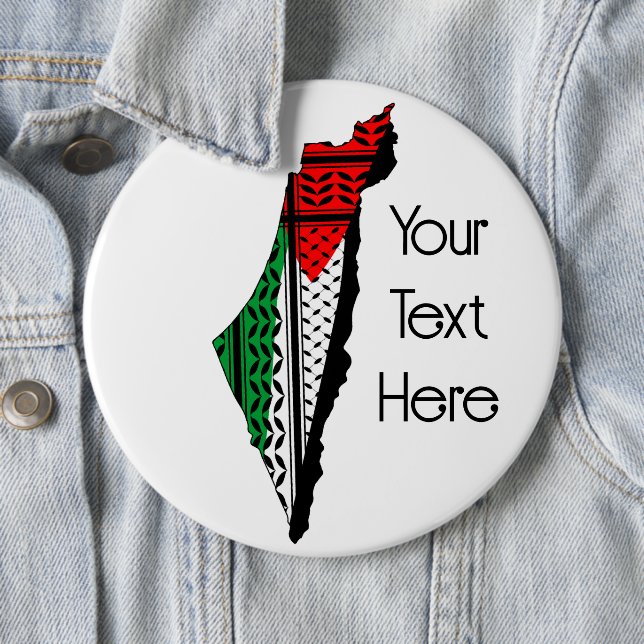 Palestine Map whith Flag and Keffiyeg Pattern 6 Cm Round Badge (In Situ)