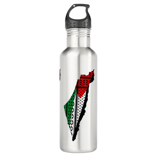 Palestine Map whith Flag and Keffiyeg Pattern 710 Ml Water Bottle (Front)