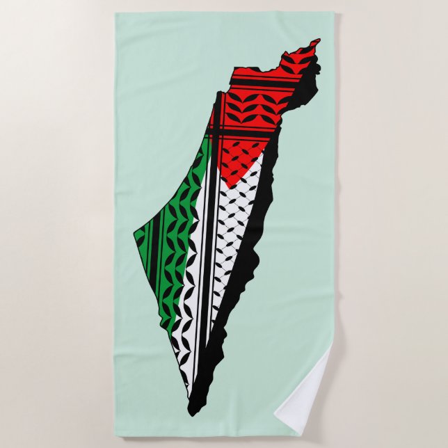 Palestine Map whith Flag and Keffiyeg Pattern Beach Towel (Front)