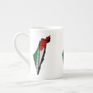Palestine Map whith Flag and Keffiyeg Pattern Bone China Mug