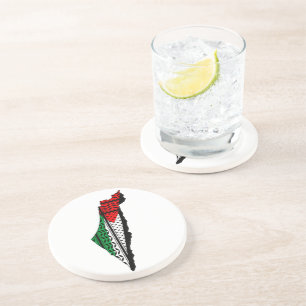 Palestine Map whith Flag and Keffiyeg Pattern Coaster