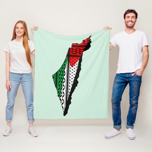 Palestine Map whith Flag and Keffiyeg Pattern Fleece Blanket (In Situ)