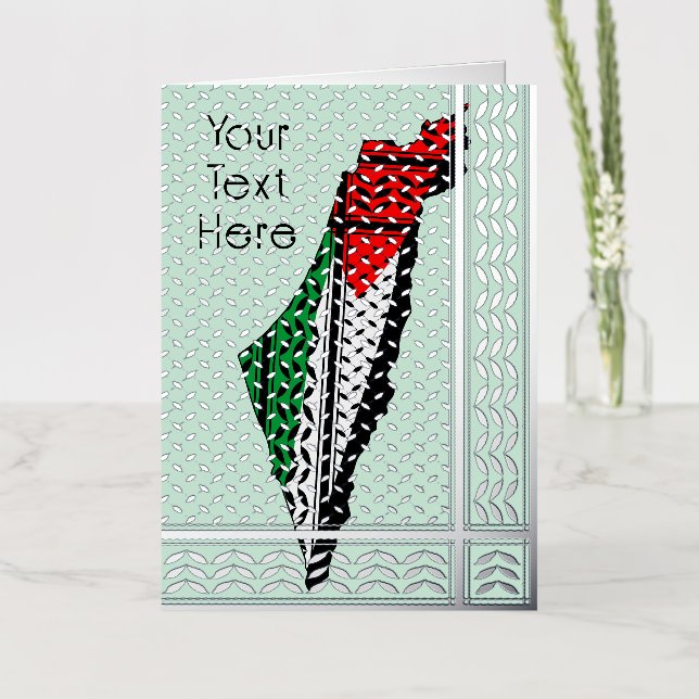 Palestine Map whith Flag and Keffiyeg Pattern Foil Greeting Card (Flower)