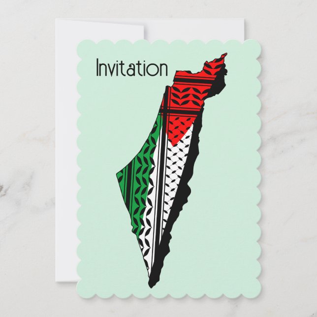 Palestine Map whith Flag and Keffiyeg Pattern Invitation (Front)