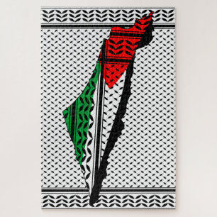 Palestine Map whith Flag and Keffiyeg Pattern Jigsaw Puzzle