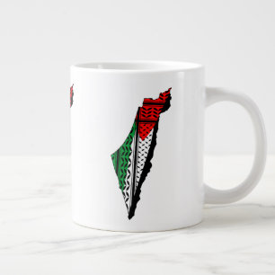 Palestine Map whith Flag and Keffiyeg Pattern Large Coffee Mug