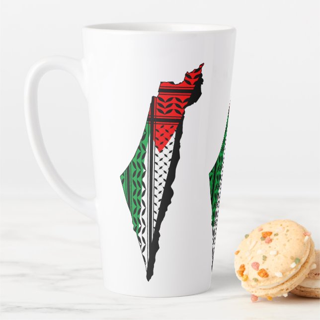 Palestine Map whith Flag and Keffiyeg Pattern Latte Mug (In Situ)