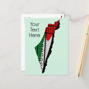 Palestine Map whith Flag and Keffiyeg Pattern Postcard